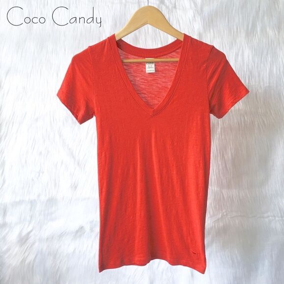 🔃Victoria's Secret PINK Red Short Sleeve Shirt - Picture 2 of 5